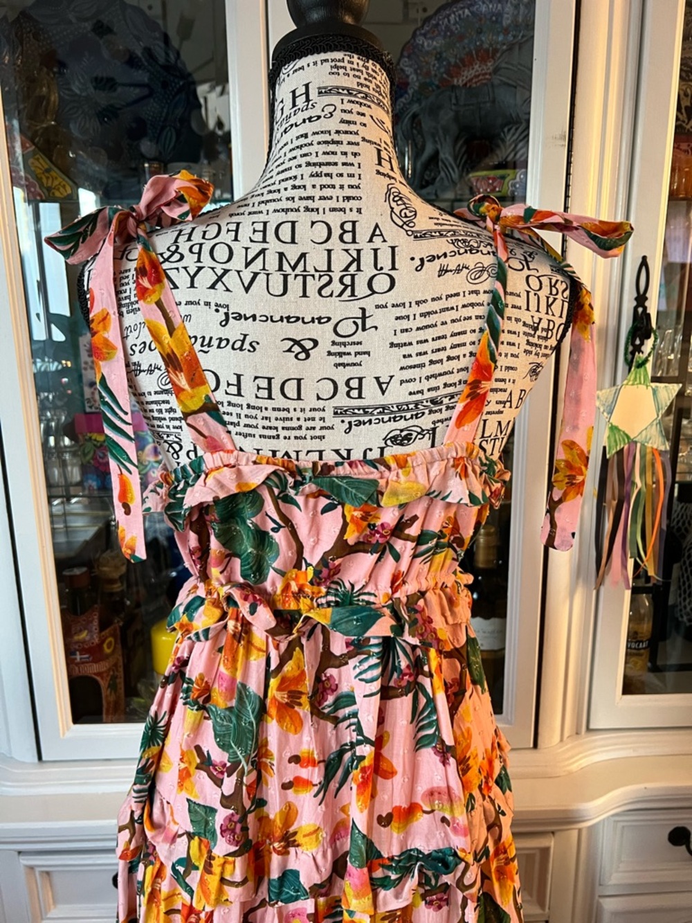 FARM Rio Pink Tropical Floral Tie-Shoulder Tiered Maxi Dress L - Picture 8 of 16